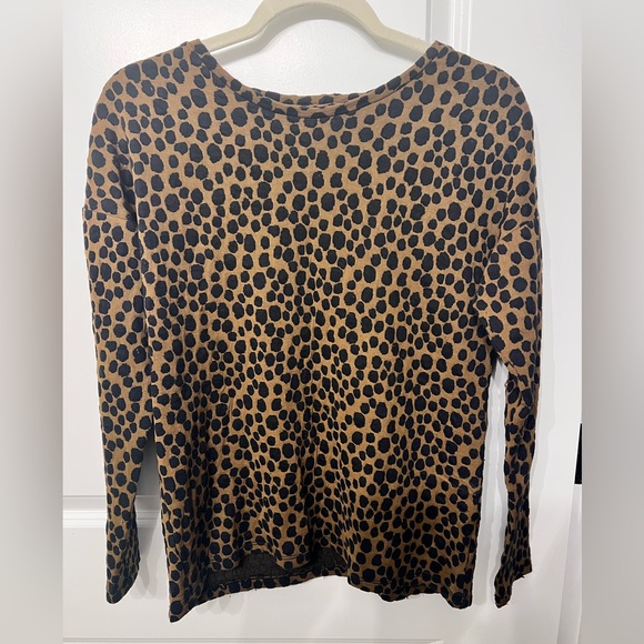 LOFT Animal Print Long Sleeve Top - Black and Brown - Picture 1 of 7